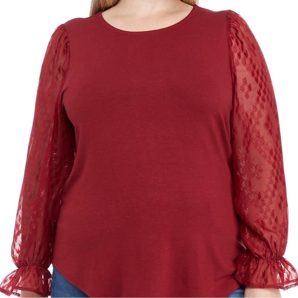 NWOT CUPIO Women’s Plus Size Long Sleeve Julianna Crepe Top 3X Pomegranate - Picture 2 of 5